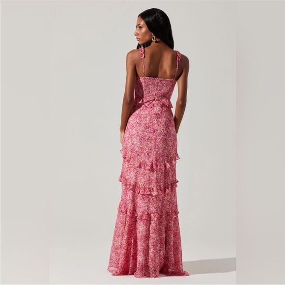 NWT ASTR The Label Olina Pink Ditsy Floral Ruffle Maxi Dress - Picture 3 of 8